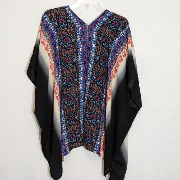 Multi-Colored Chiffon Kimono Open Tunic; One Size,  Plus Size - Picture 3 of 4